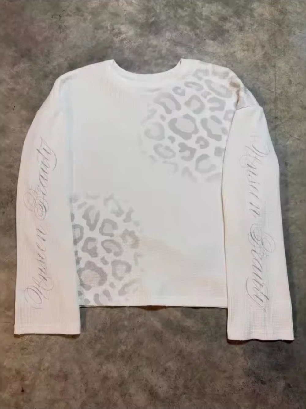 White Leopard Print Crewneck Women’s Top